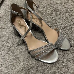 Nina Silver Strappy Heels size 8.5 m